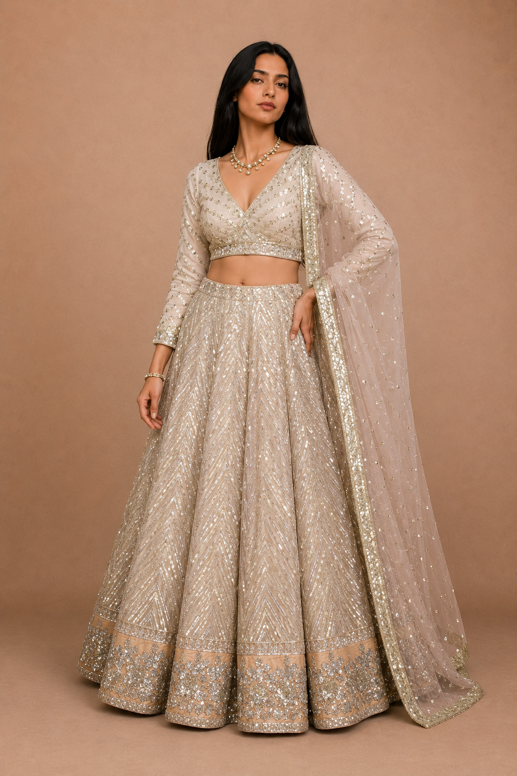 Champagne Gold Sequins Embroidered Lehenga Set